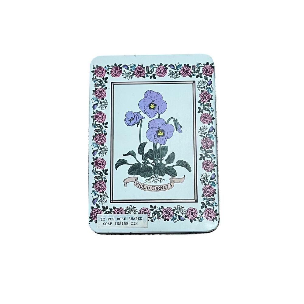 Vintage Floral Soap Tin 12 Pcs Rose Shaped Pink Guest Soaps Viola Cornuta Gift